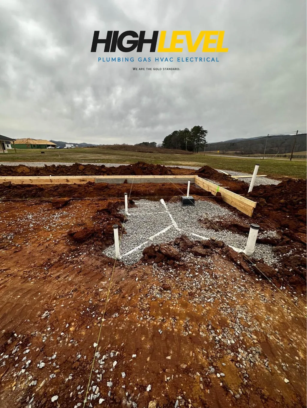 Underground plumbing stub-ups set in a foundation before the pour